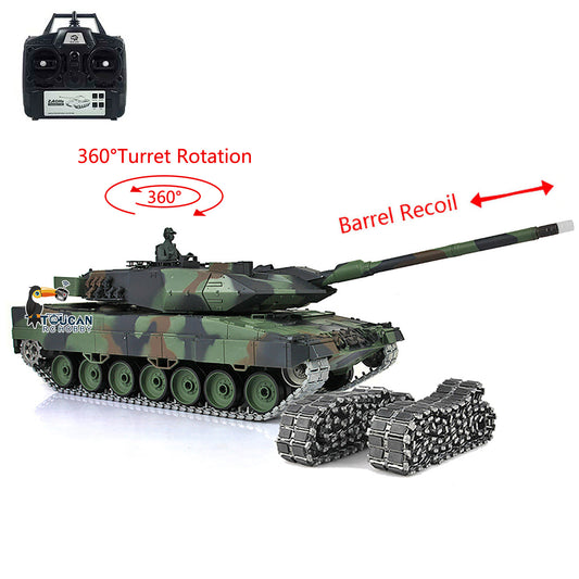 Henglong 1/16 7.0 Leopard2A6 RC Tank 3889 Barrel Recoil System Metal Tracks W/ Linkages BB Unit 360 Degree Turret Rotation