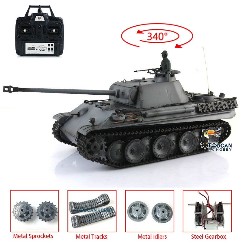 Henglong 1/16 7.0 Upgraded German Panther G RTR RC Tank 3879 Metal Tracks Sprocket Wheels BB Infrared Combating System Smoke 340 Degree Turret Sound Light
