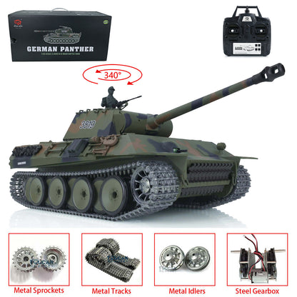 US Stock 2.4G Henglong 1/16 7.0 3819 German Panther RTR RC Tank Infrared Combat BB Smoke Model Drive Idler Wheels Tracks Gearbox