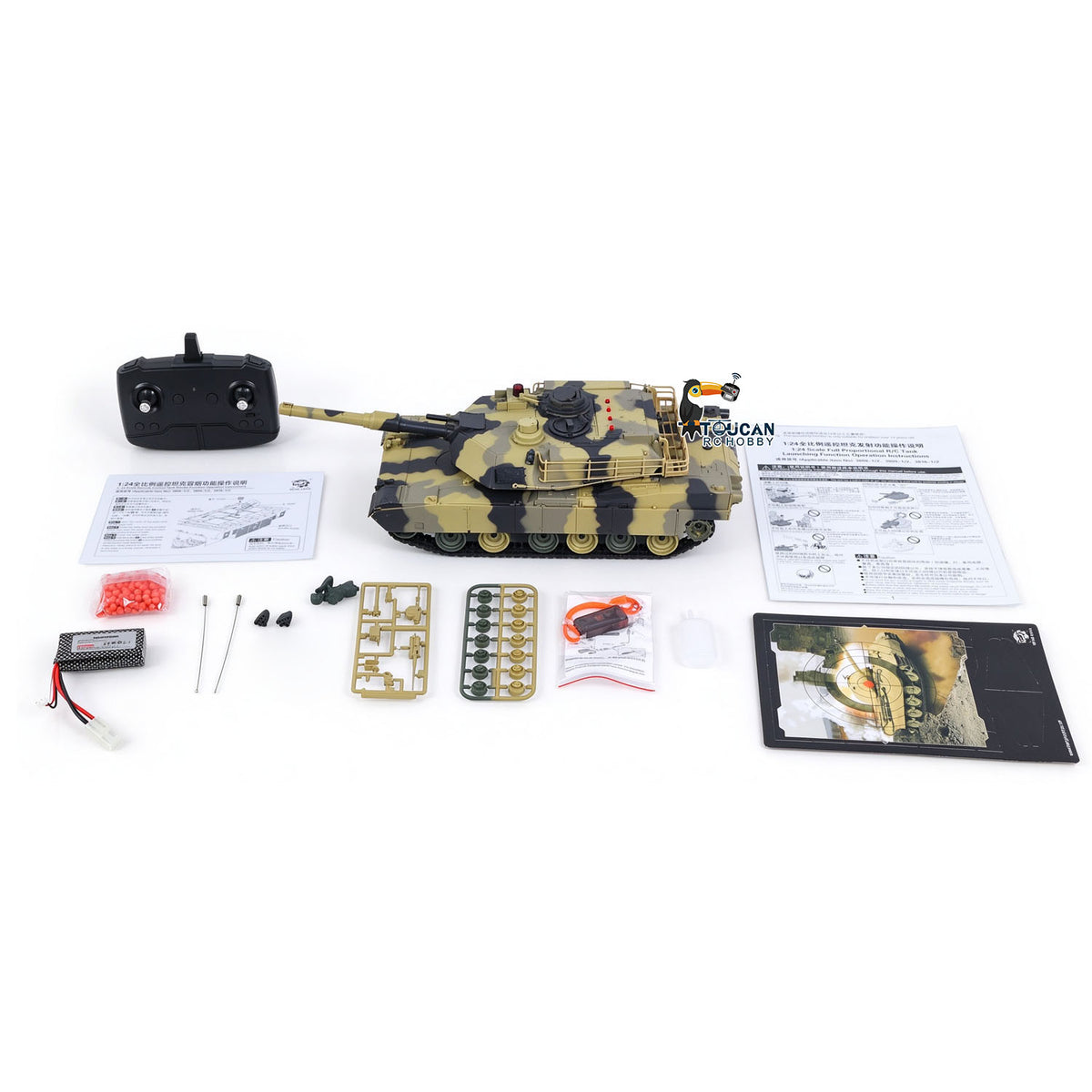 IN Stock Henglong 1/24 Plastic 3816 AbramsM1A2 RC Tank Model with Smoke Infrared Combat Turret Elevation and Depression Sound Light