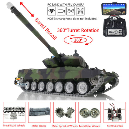 1/16 Henglong 7.0 RC Tank 3889 Leopard2A6 Assembled Metal Tracks Road Wheels FPV Barrel Recoil Infrared Combat Idle Smoke 360 Degree Turret Rotate BB Unit