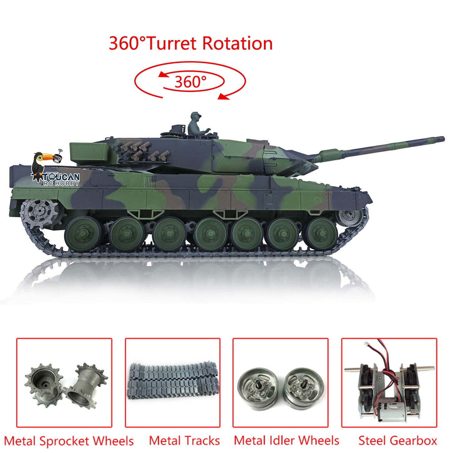 Henglong 1/16 Scale 7.0 Leopard2A6 RTR RC Tank 3889 W/ 360 Degree Turret Metal Tracks Ready to Run Radio Control Vehicle
