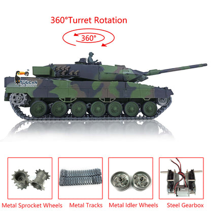 Henglong 1/16 Scale 7.0 Leopard2A6 RTR RC Tank 3889 W/ 360 Degree Turret Metal Tracks Ready to Run Radio Control Vehicle