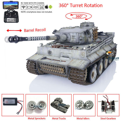 German Tiger I RC Tank 1/16 Heng Long Upgrade 7.0 FPV 3818 Metal Tracks Sprocket Wheels Barrel Recoil Manual Spray Tanks Infrared Combating System