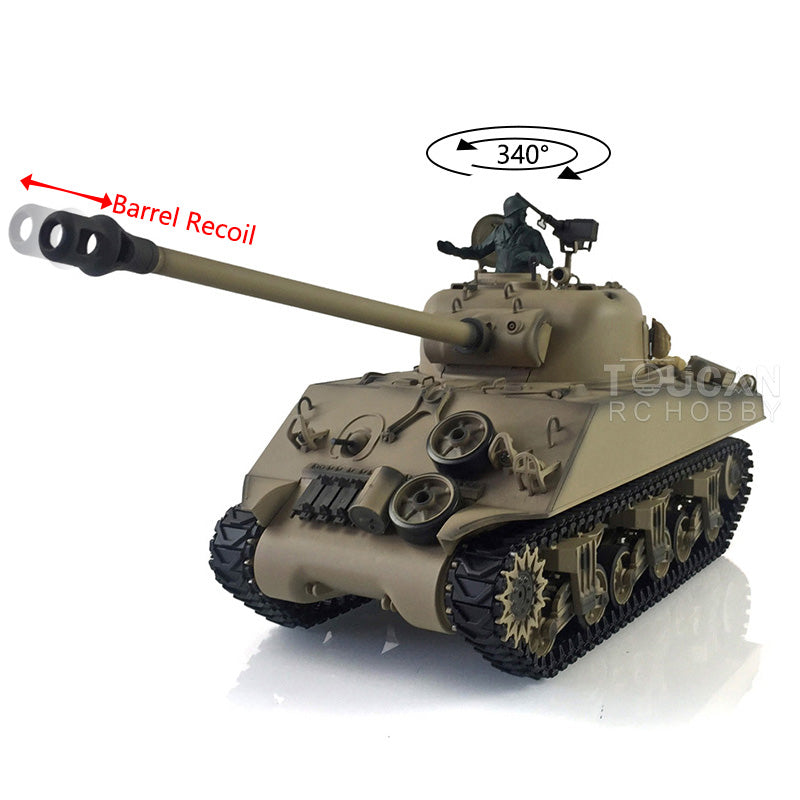 Henglong 2.4G 1/16 7.0 Plastic M4A3 Sherman 3898 RTR RC Tank Remote Control Military Vehicle Barrel Recoil BB IR Smoke Light Sound Metal Barrel