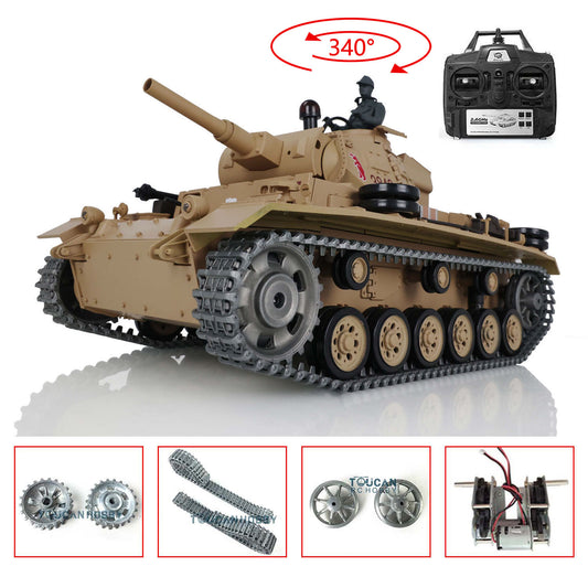 US Stock Henglong 1/16 7.0 Upgraded German Panzer III H 3849 RTR RC Tank Model IR BB Unit Smoke Metal Tracks Barrel Idler Drive Wheels Gearbox