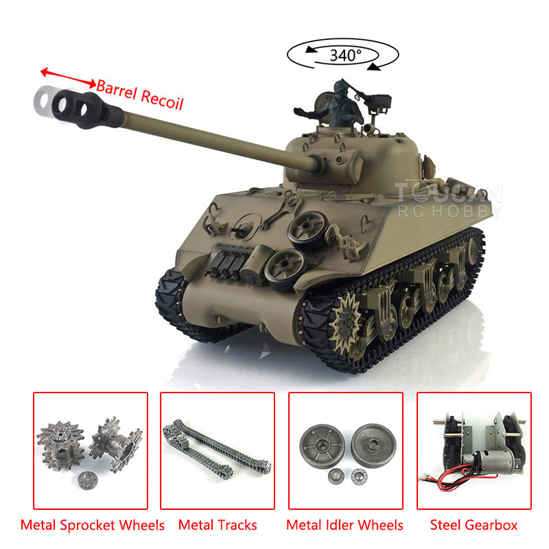IN Stock Henglong 1/16 7.0 Upgraded M4A3 Sherman 3898 RTR RC Tank Barrel Recoil Model BB IR Smoke Metal Tracks Drive Idler Wheels