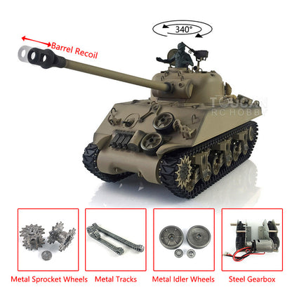 IN Stock Henglong 1/16 7.0 Upgraded M4A3 Sherman 3898 RTR RC Tank Barrel Recoil Model BB IR Smoke Metal Tracks Drive Idler Wheels