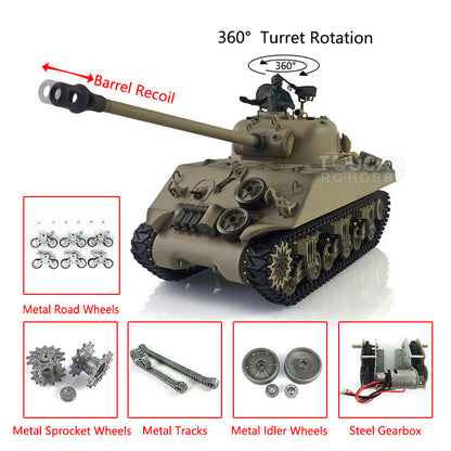 Henglong 1/16 TK7.0 Customized 3898 USA M4A3 Sherman RTR RC Tank with Metal Tracks Road Idler Drive Wheels