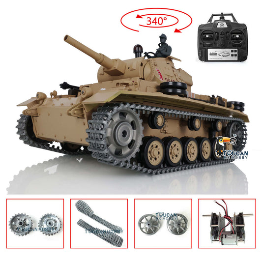 2.4G Henglong 1/16 Snow 7.0 Upgraded Panzer III H RTR RC Tank 3849 Metal Tracks Sprocket Wheels BB Infrared Combating System