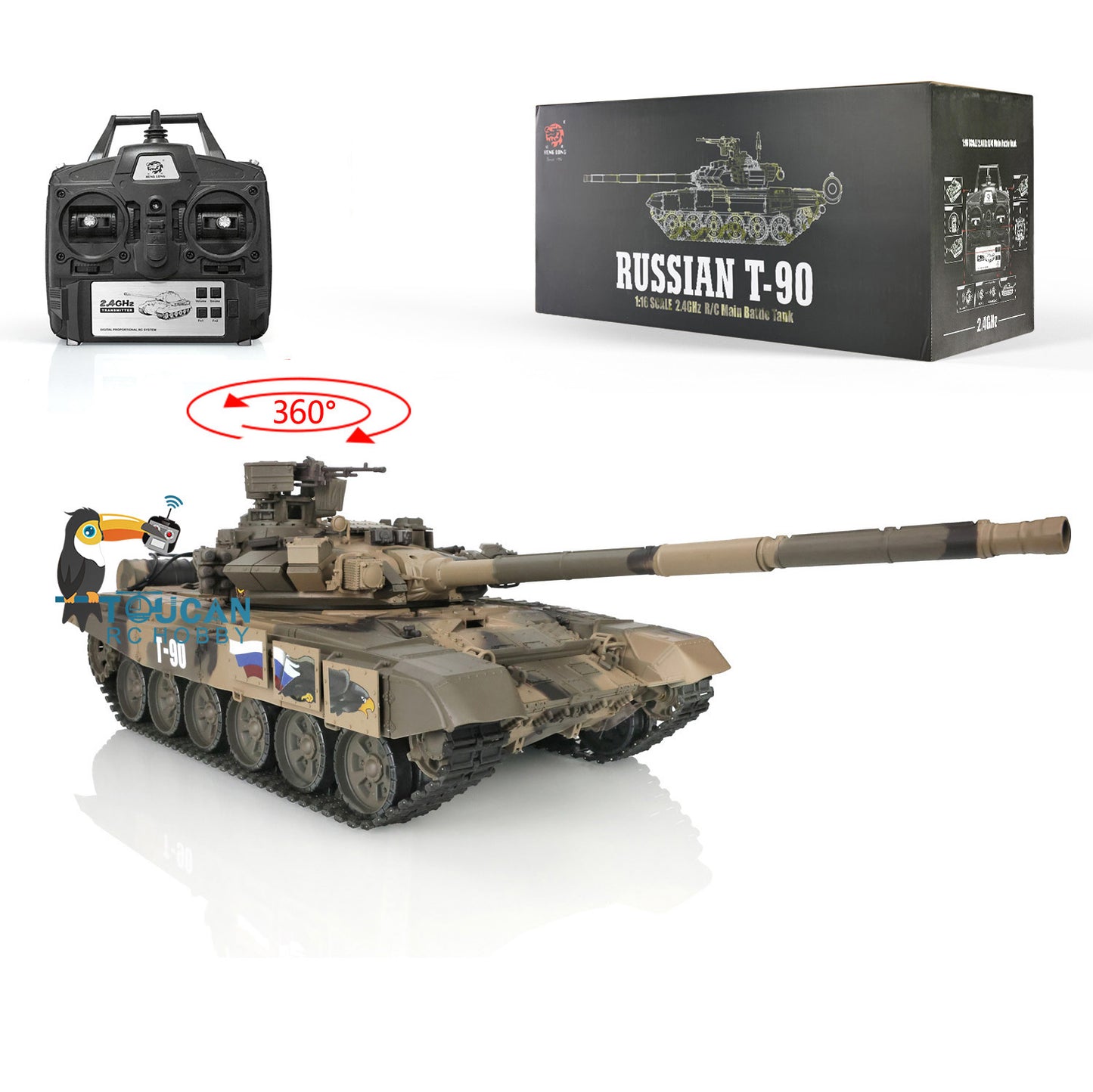 Henglong 1/16 Scale 7.0 Plastic Russian T90 RTR RC Tank 3938 With 360 Degrees Turret Red Eyes Infrared Fighting System Airsoft