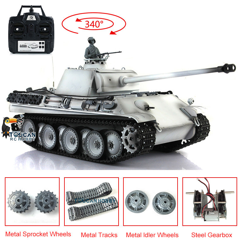 Henglong 1/16 7.0 Upgraded German Panther G RTR RC Tank 3879 Metal Tracks Sprocket Wheels BB Infrared Combating System Smoke 340 Degree Turret Sound Light