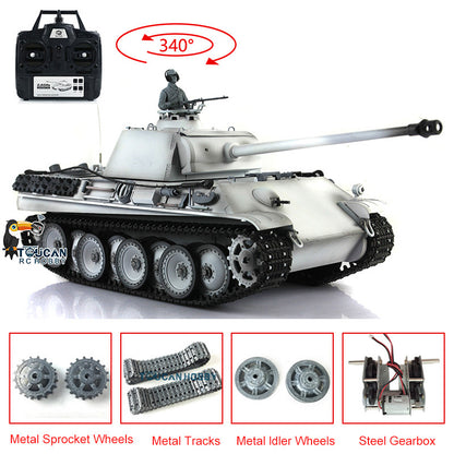 Henglong 1/16 7.0 Upgraded German Panther G RTR RC Tank 3879 Metal Tracks Sprocket Wheels BB Infrared Combating System Smoke 340 Degree Turret Sound Light