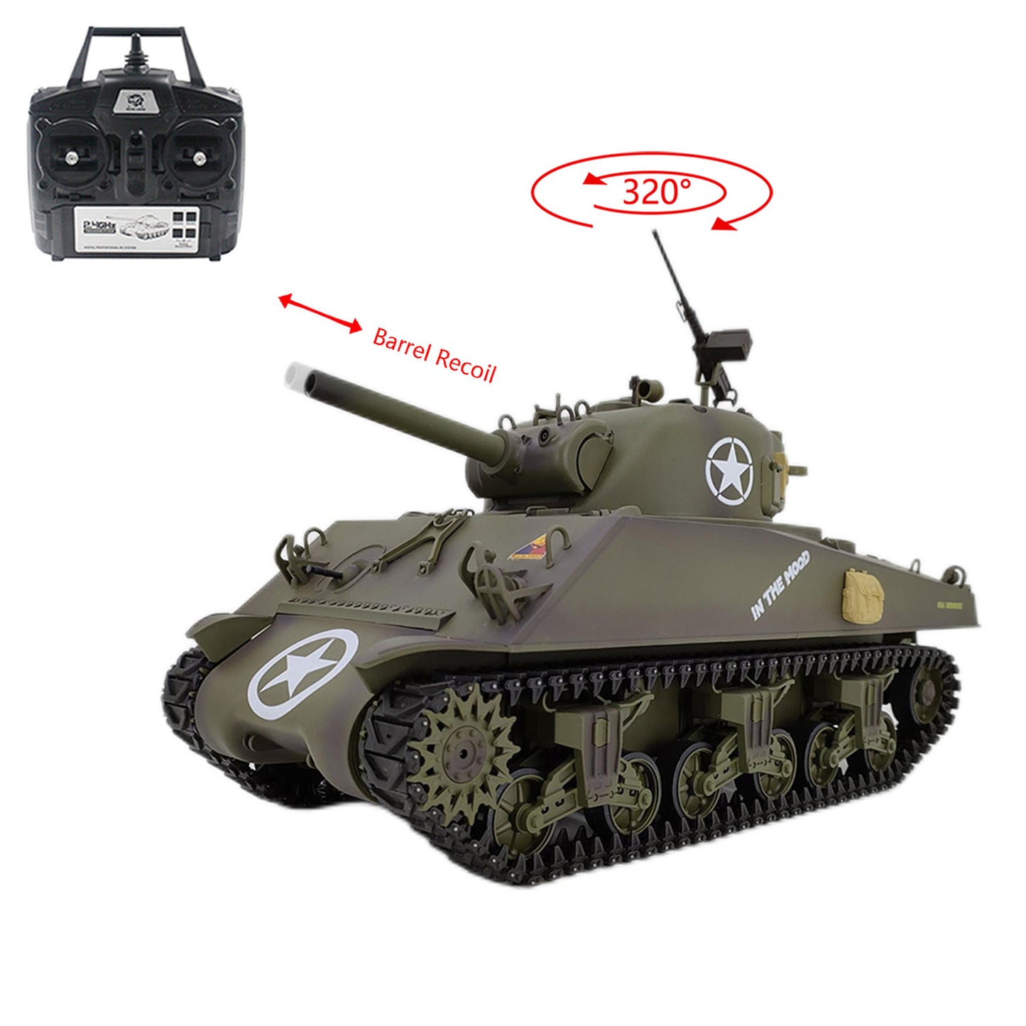 Henglong 1/16 Special Spray Painting 7.0 Plastic 3898 M4A3 Sherman RC Tank 320 Degree Turret BB IR Barrel Recoil Smoke Metal Suspension Arm Gearbox