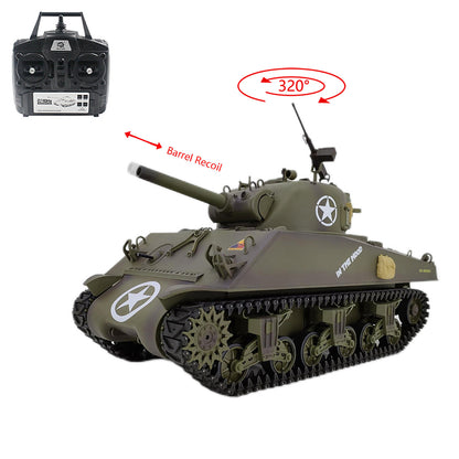Henglong 1/16 Special Spray Painting 7.0 Plastic 3898 M4A3 Sherman RC Tank 320 Degree Turret BB IR Barrel Recoil Smoke Metal Suspension Arm Gearbox