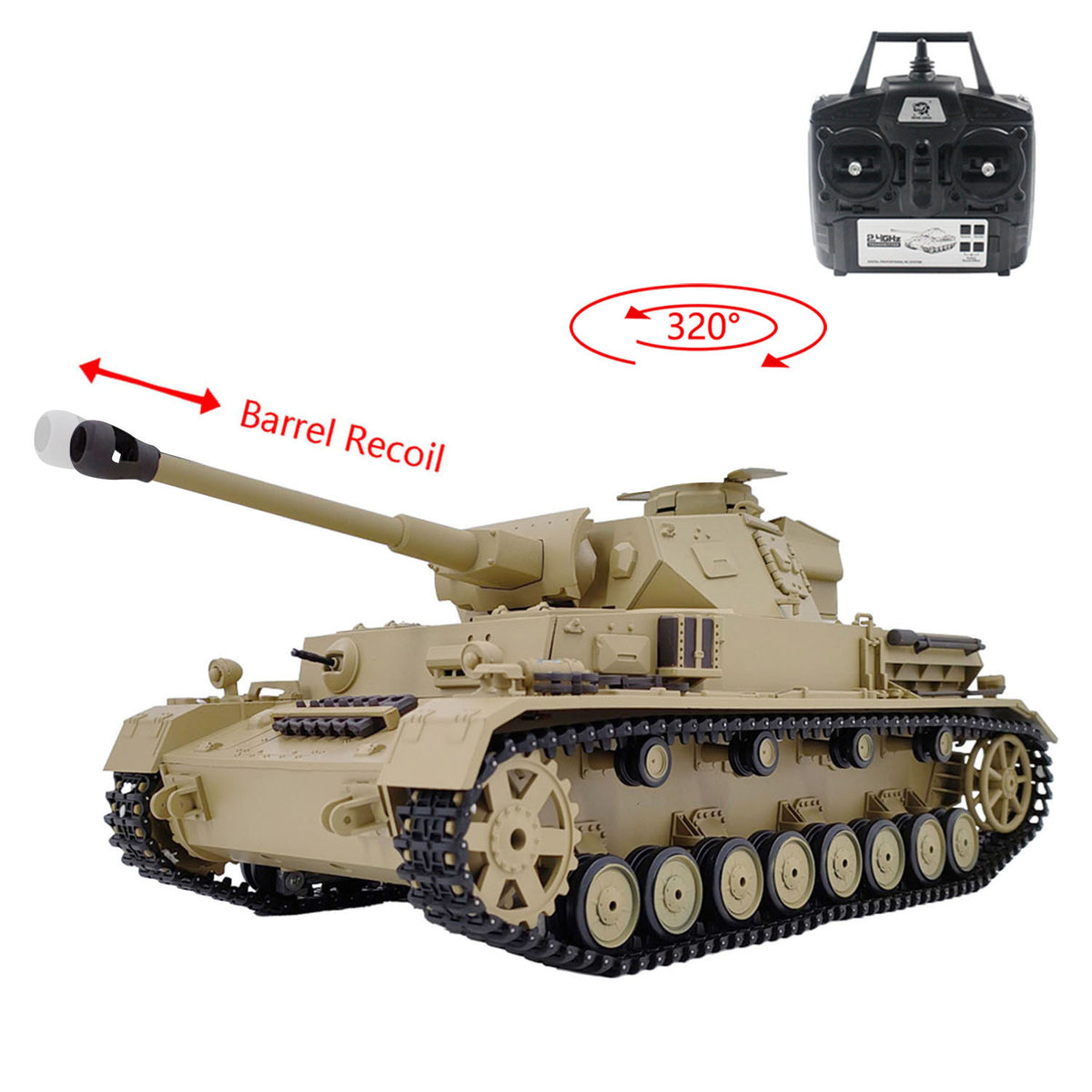 Henglong 1/16 TK7.0 Special Spray Painting Plastic German Panzer IV F2 3859 RTR RC Tank with BB Infrared Combat Metal Suspension Arm Gearbox Smoke