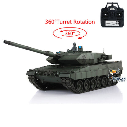 Henglong 1/16 7.0 RC Tank 3889 Green Plastic Leopard2A6 Assembled 360 Degree Turret Rotation BB Unit Infrared Combat Idle Smoke Metal Road Wheel Suspension
