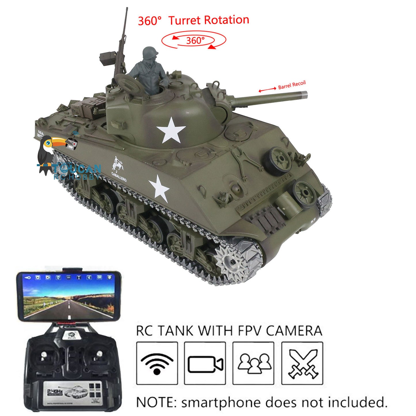 Henglong 1/16 TK7.0 USA M4A3 Sherman 3898 RTR RC Tank with Metal Tracks Sprockets Idlers Wheels