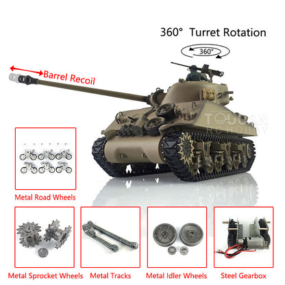 Henglong 1/16 Customized RC Tank 3898 7.0 M4A3 Sherman Metal Tracks Road Wheels Barrel Recoil 360 Degree Turret Infrared Combat Idle Smoke BB Unit
