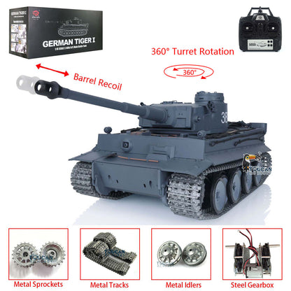 Henglong 1/16 Snow 7.0 Upgrade Tiger I RC Tank 3818 Barrel Recoil 360 Degree Turret Infrared Combat Idle Smoke Metal Tracks Sprocket Road Wheel Suspension