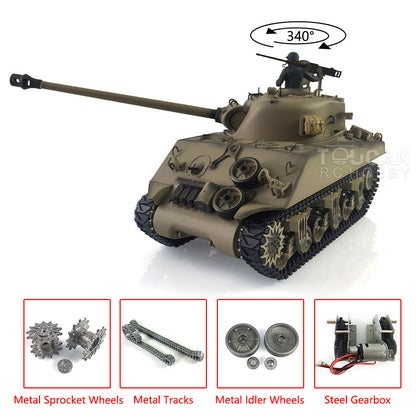2.4G Henglong 1/16 Scale 7.0 Upgraded M4A3 Sherman RTR Radio Control Tank Model 3898 Metal Tracks Engine Sound BB Shooting Gearbox