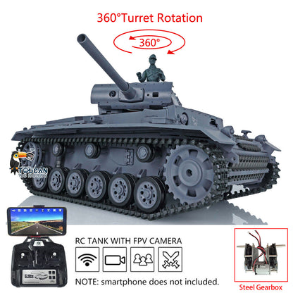 Henglong 1/16 7.0 Plastic Panzer III H/Panzer III L FPV RC Tank 3849 Gearbox 360 Degree Turret Rotation Infrared Combating System