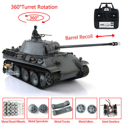 Henglong 1/16 Scale 7.0 Panther G RTR RC Tank 3879 Metal Tracks Wheels 360 Degree Turret Smoke BB Infrared Combating System Barrel Recoil Sound