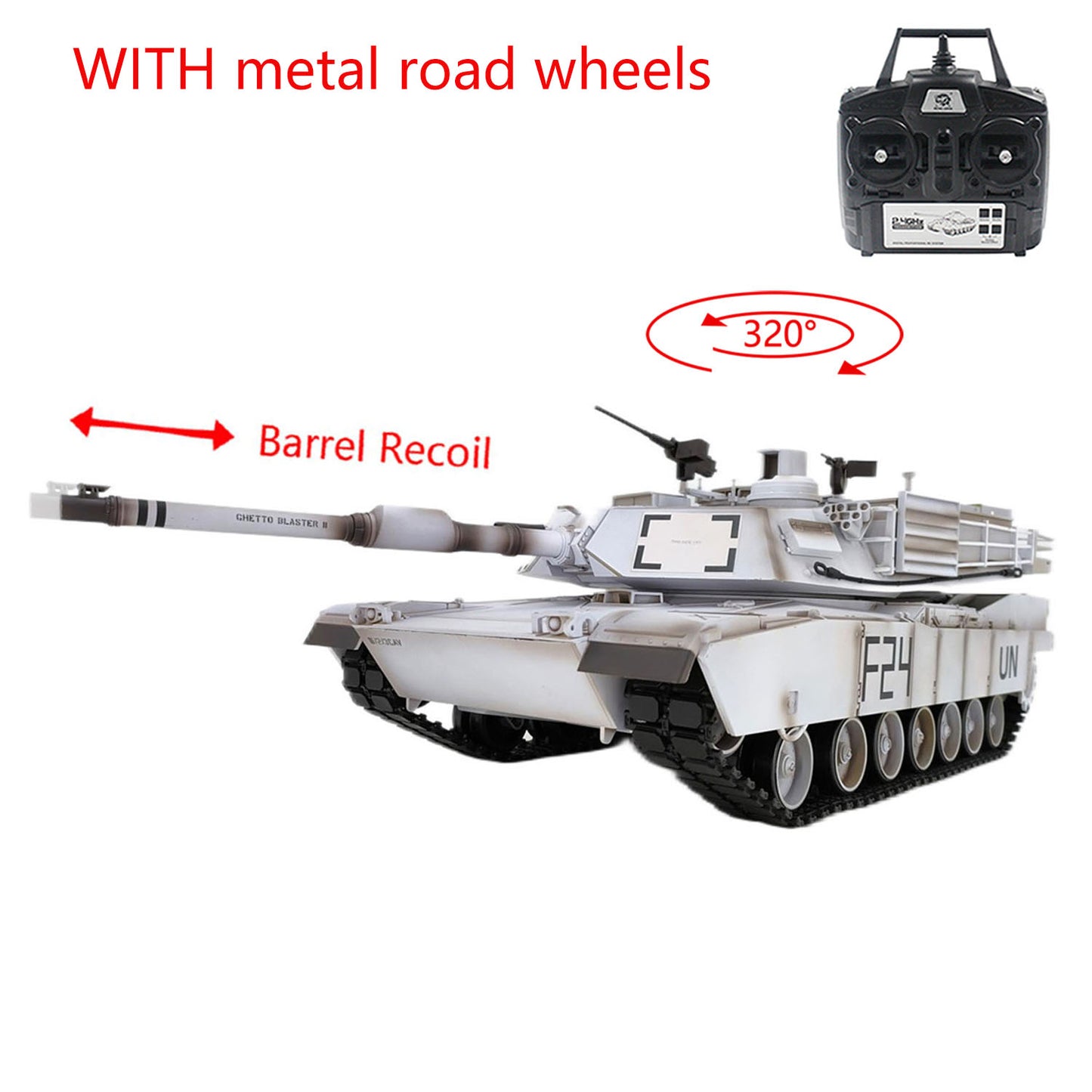 Henglong 1/16 7.0 RC Tank  M1A2 Abrams 3918 Barrel Recoil BB IR 320 Degree Turret Steel Gearbox Metal Wheels Battery Smoke Radio
