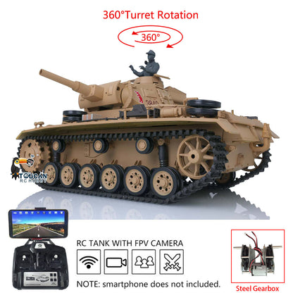 Henglong 1/16 Plastic 7.0 3848 3849 Panzer III H L RC Tank with FPV 360 Degree Turret Infrared System BB Smoke Steel Driving Gearbox Metal Barrel
