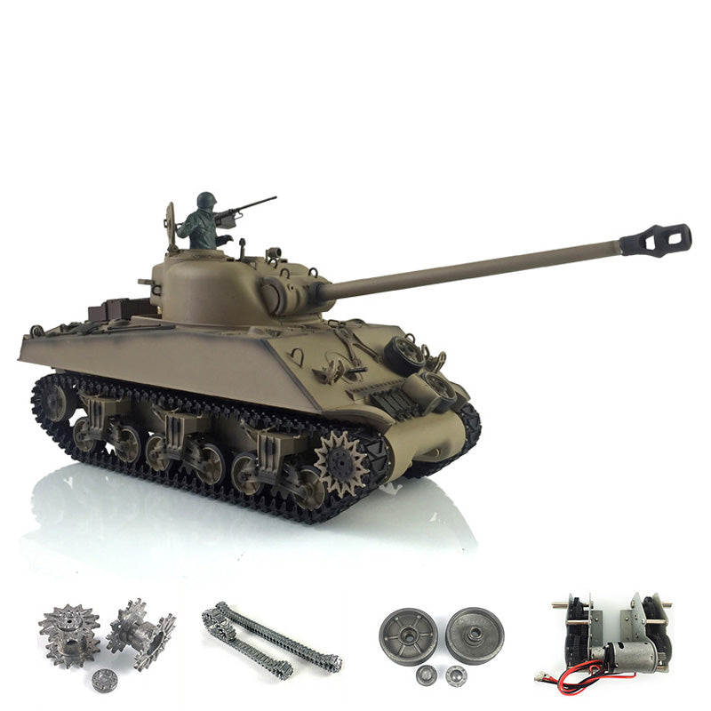 2.4G Henglong 1/16 7.0 Upgraded M4A3 Sherman 3898 RTR RC Tank BB IR Smoke Metal Tracks Drive Idler Wheels Gearbox Barrel