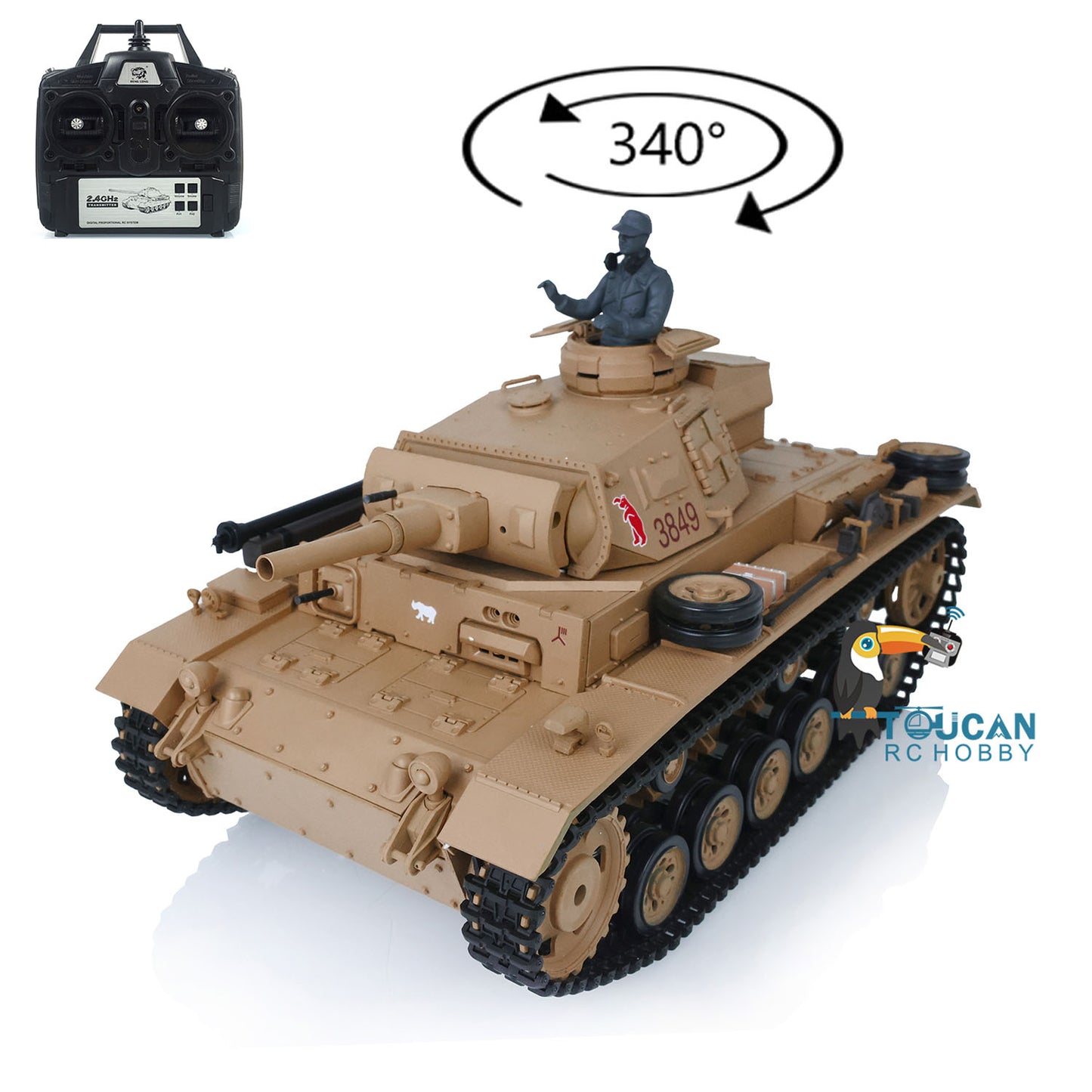 2.4G Henglong 1/16 Snow 7.0 Plastic German Panzer III H RTR RC Tank Model 3849 Metal Barrel Radio Control Vehicle Infrared Combating System
