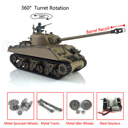 Henglong 1/16 TK7.0 3898 USA M4A3 Sherman RTR RC Tank with Barrel Recoil Smoke 360 Degrees Turret BB IR Metal Tracks Gearbox Drive Idler Wheels