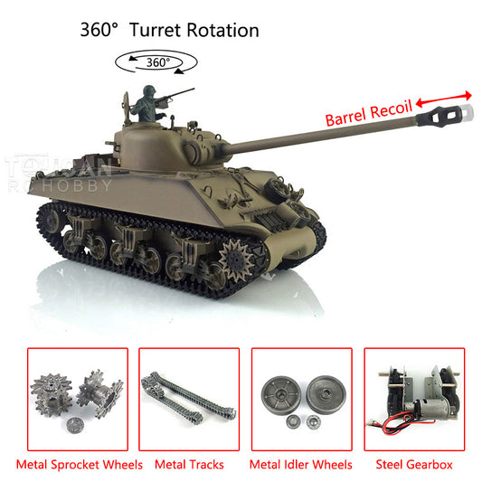 Henglong 1/16 TK7.0 3898 USA M4A3 Sherman RTR RC Tank with Barrel Recoil Smoke 360 Degrees Turret BB IR Metal Tracks Gearbox Drive Idler Wheels