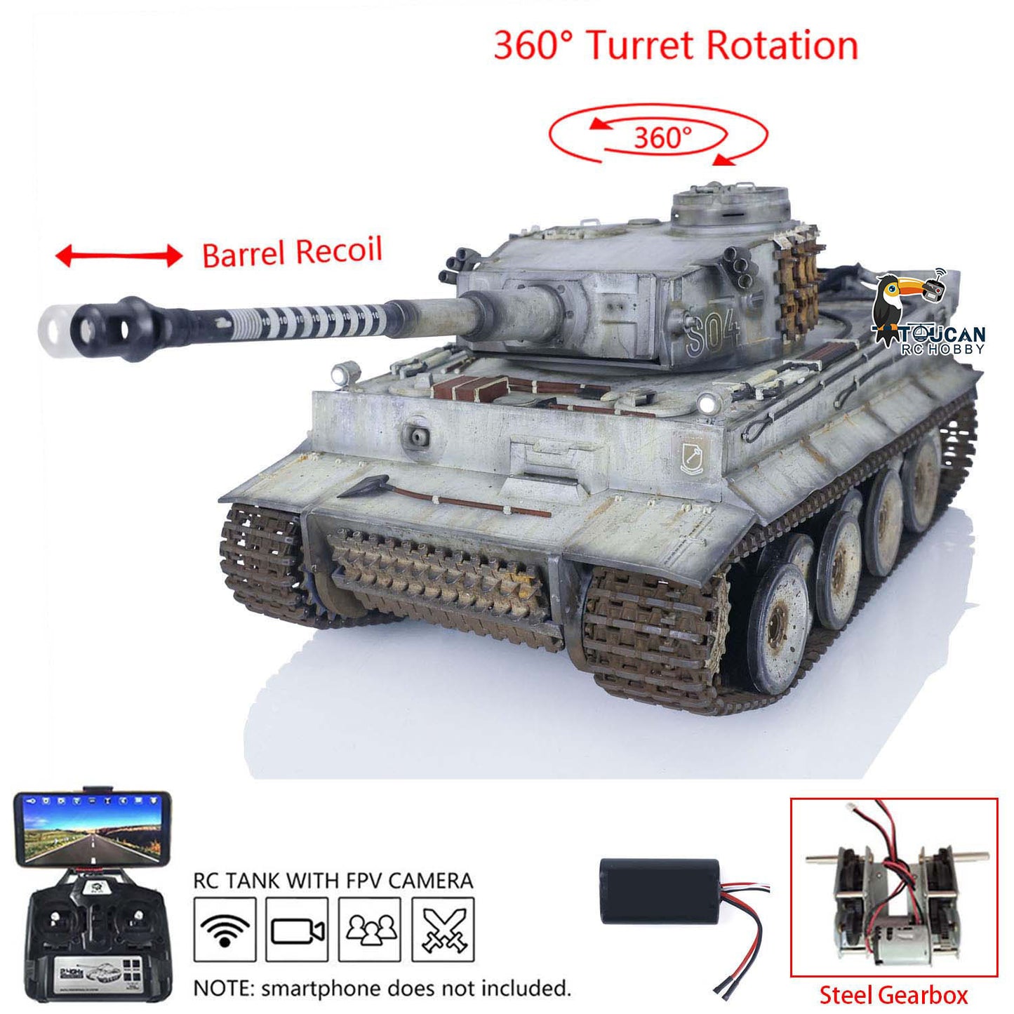 Henglong 1/16 Plastic Painted 7.0 RC Tank 3818 Tiger I Military Armored Vehicleual Spray Collection Model FPV 360 Turret