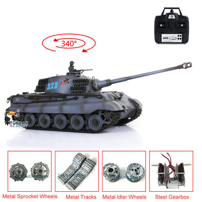 Henglong 1/16 7.0 Upgraded King Tiger 3888A RTR RC Tank with BB Infrared Combat Smoke Metal Barrel Tracks Drive Idler Wheels Gearbox