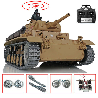 US Stock Henglong 1/16 7.0 Upgraded German Panzer III H 3849 RTR RC Tank Model IR BB Unit Smoke Metal Tracks Barrel Idler Drive Wheels Gearbox