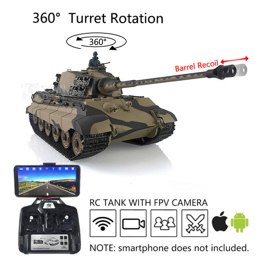 Henglong 1/16 RC Tank 3888A 7.0 Customized King Tiger Assembled FPV Infrared Combat Barrel Recoil Lifting Idle Smoke Metal Road Wheels BB Unit