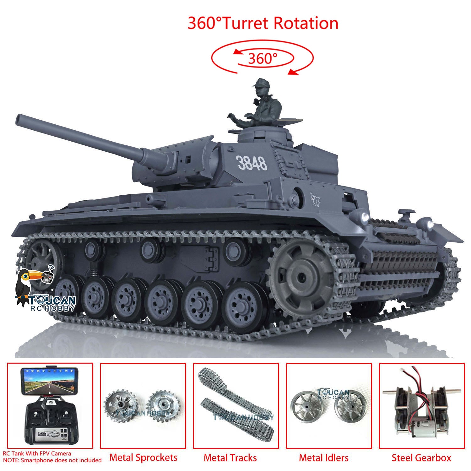 ヘンロン 1/12 RCバトルタンク Henglong 1/16 Scale 7.0 Upgraded Panzer III L 3848 RTR RC Tank FPV