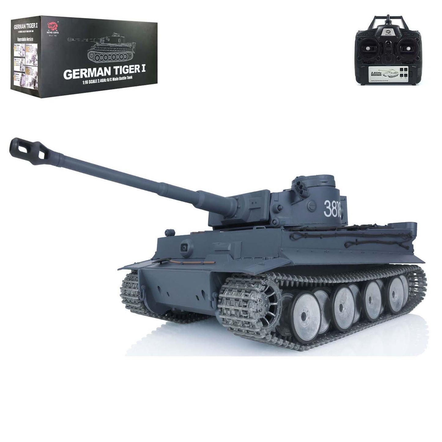 1/16 7.0 Plastic Henglong Tiger I 3818 RC Tank FPV BB IR 360 Degree Turret Metal Barrel Recoil Steel Gearbox Smoke Manual Spray Collection Model