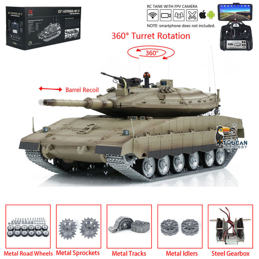 Henglong 1/16 TK7.0 Professional IDF Merkava MK IV RTR RC Tank 3958 with Barrel Recoil BB IR Smoke Metal Tracks Gearbox Sprockets Idlers Road Wheels