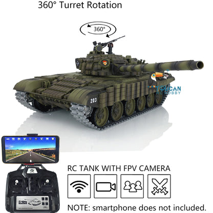 Henglong 1/16 TK7.0 Promotion Metal Russian T72 3939 RTR RC Tank with Armor FPV 360 Degrees Turret BB IR Smoke Metal Sprockets Wheels Tracks Steel Gearbox