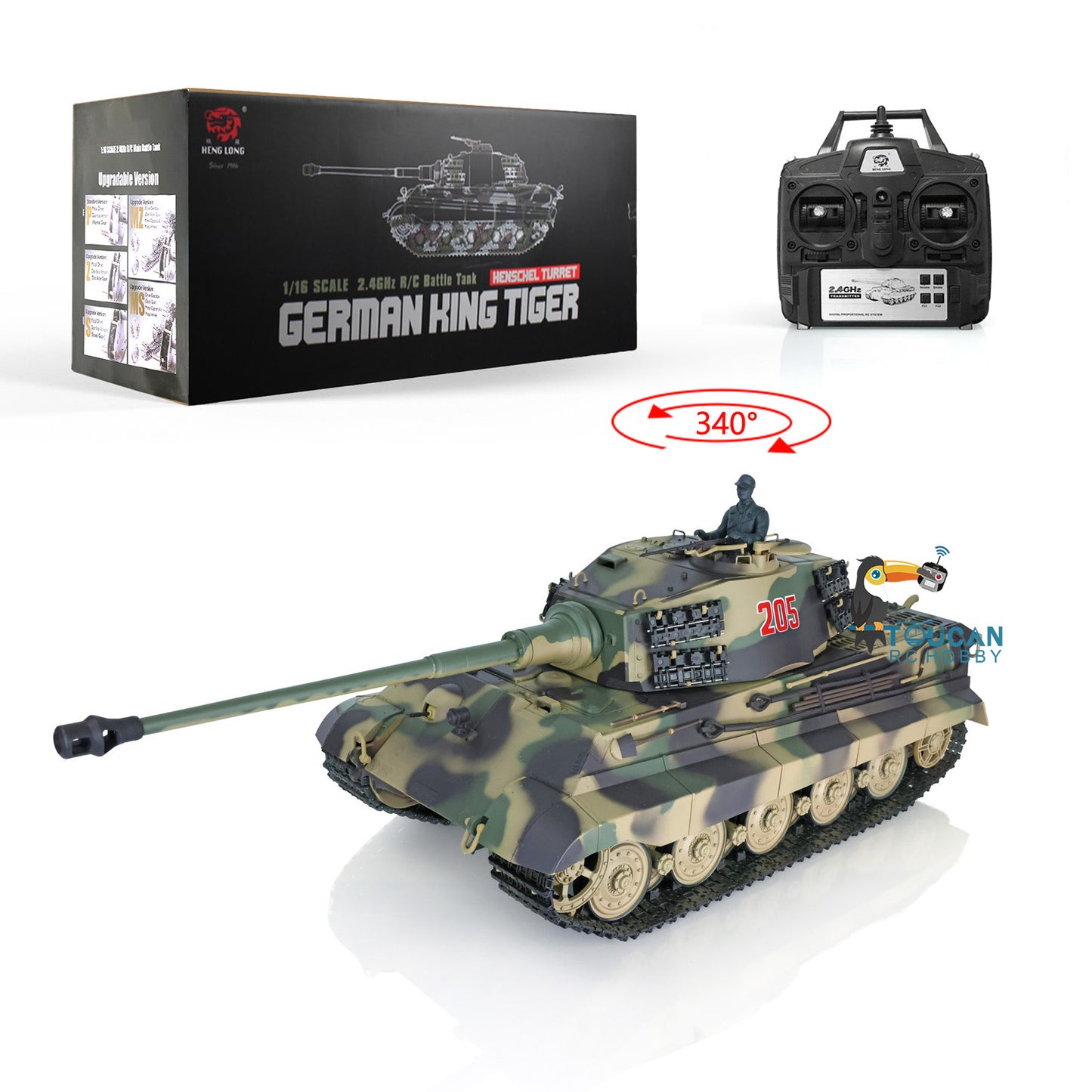 2.4G Henglong 1/16 Yellow 7.0 Plastic German King Tiger RTR RC Tank Model 3888A Radio Control Infrared Combating System Metal Barrel