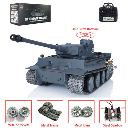 Henglong 1/16 RC Tank 3818 7.0 Tiger I Upgraded Assembled Metal Tracks Sprocket 360 Degree Turret Infrared Combating System Idle Smoke BB Unit Vehicle