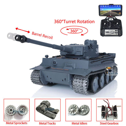 Henglong 1/16 TK7.0 Promotion 3818 Tiger I RTR RC Tank FPV 360 Degrees Turret Barrel Recoil Smoke BB IR Metal Tracks Sprockets Idlers Wheels