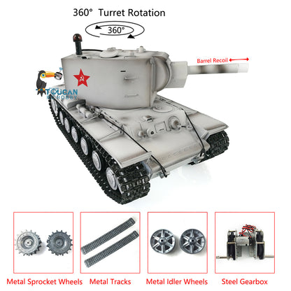 Henglong 1/16 7.0 Upgraded Soviet KV-2 Assembled RC Tank Metal Tracks Gigant 3949 360 Degree Turret Infrared Combat Barrel Smoke Recoil BB Unit