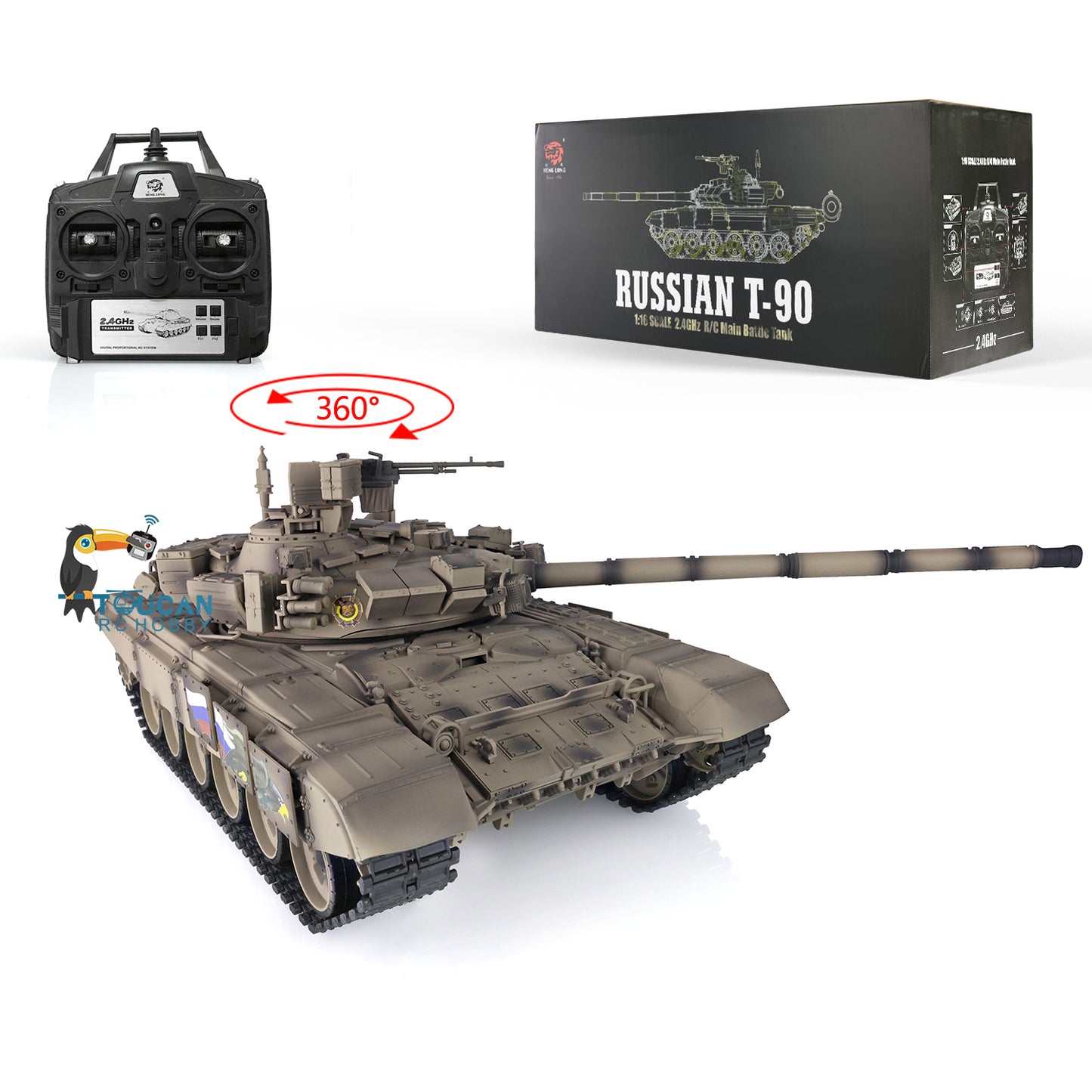 Henglong 2.4Ghz 1/16 7.0 Plastic Russian T90 RTR RC Tank 3938 W/ 360 Degrees Turret Radio System BB Shooting Unit IR Battle
