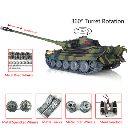 US Stock Henglong 1/16 7.0 Customized RC Tank King Tiger 3888A Idle Smoke 360 Degree Turret Barrel Recoil Infrared Combat BB Metal Wheel Tracks Gearbox