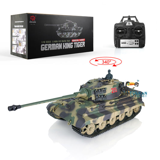 US Warehouse 2.4G Henglong 1/16 Scale 7.0 Plastic German King Tiger RTR RC Tank Model 3888A