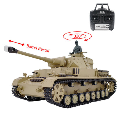 Henglong 3859 1/16 7.0 Plastic German Panzer IV F2 RTR RC Tank Model BB Infrared Combat System Steel Gearbox 1800mah Battery
