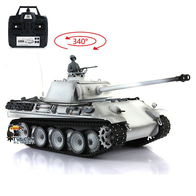2.4G Henglong 1/16 7.0 Plastic German Panther G RTR RC Tank Model 3879 BB Smoke Infrared Combating Unit Smoke Light Sound 340 Degree Turret Metal Barrel